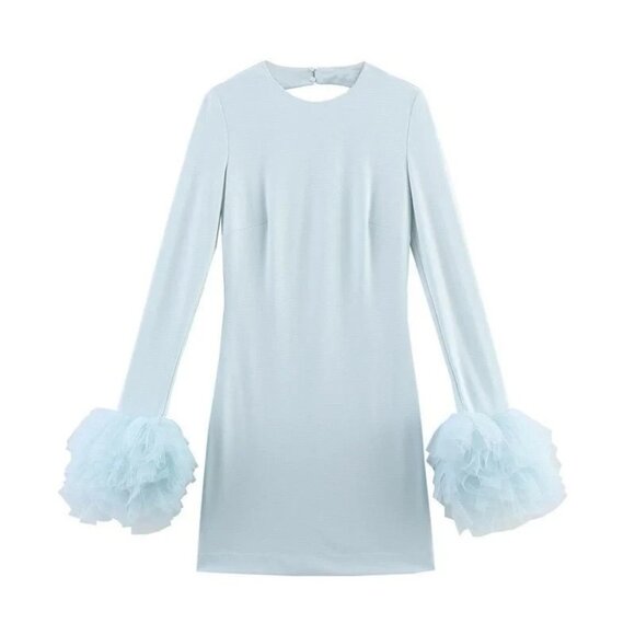 Zara Dresses & Skirts - Zara Womens Mini Dress M Medium Pale Blue Ruffle Sleeve Trimmed 4772/331 NWT